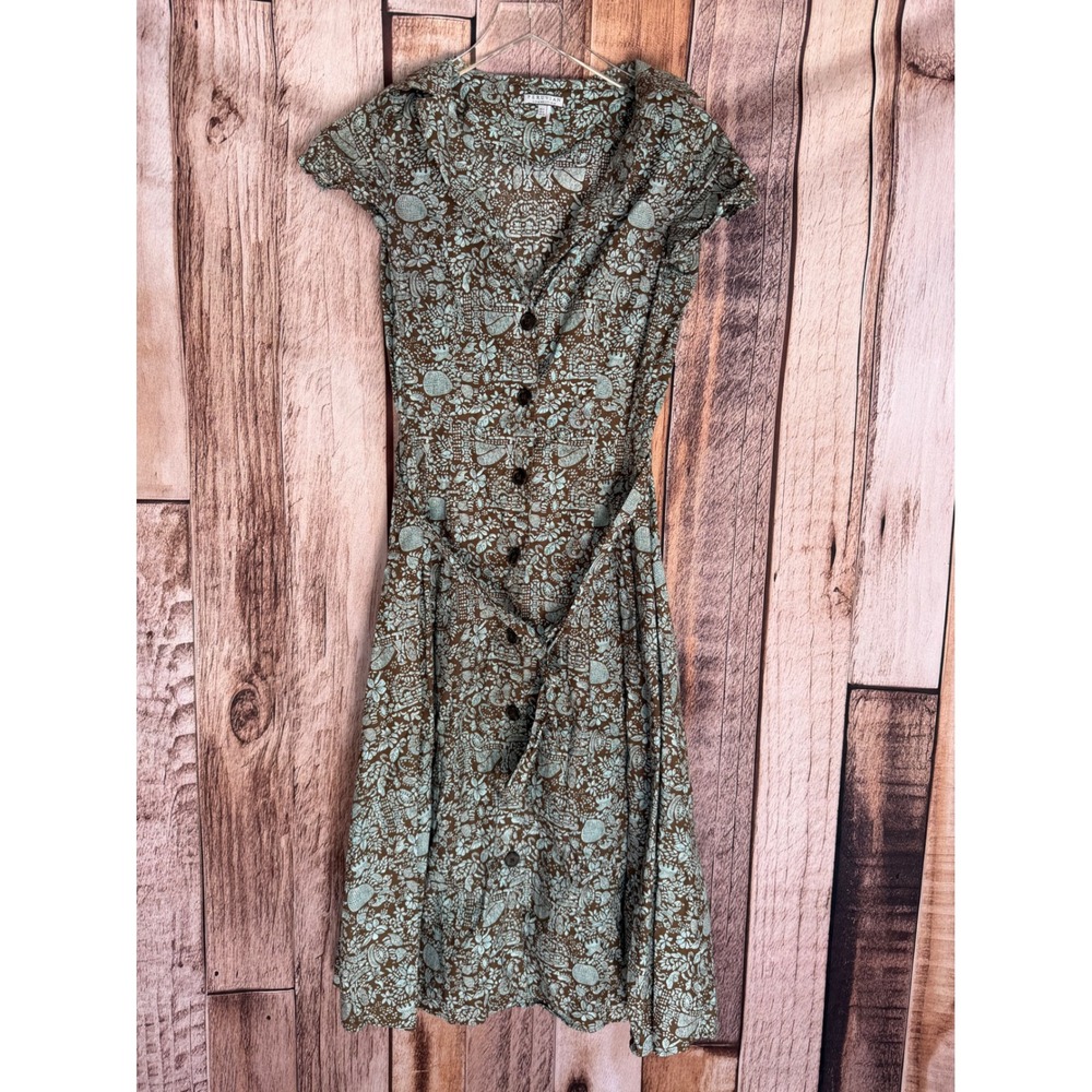 Peruvian Connection Pima Cotton Button Front Tie Waist Midi Floral Dress US 4